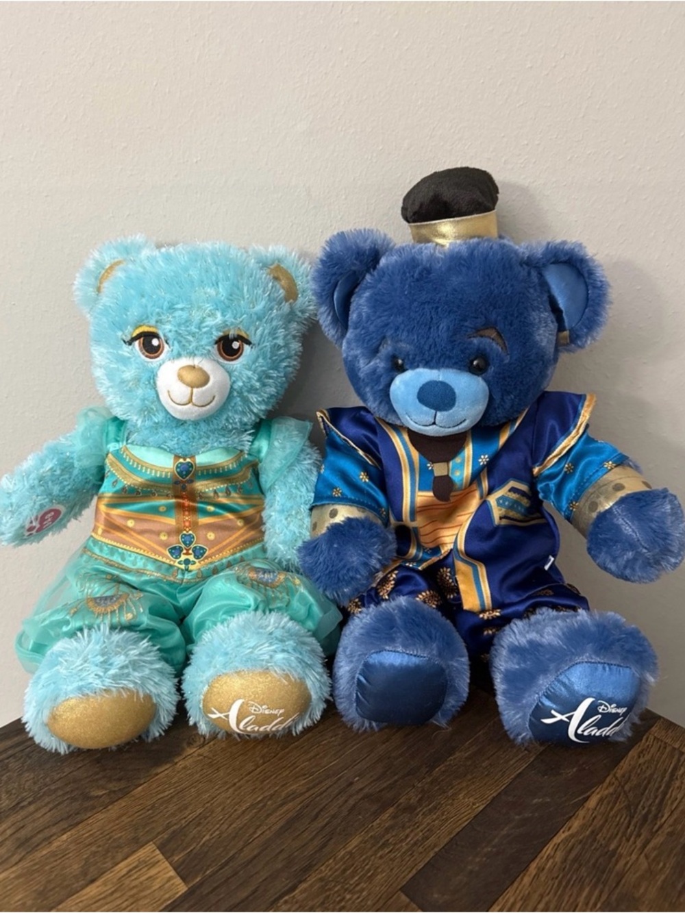 Build a Bear Disney Blue & Aqua Aladdin Genie and Jasmine Themed Plush Bears